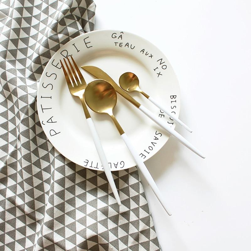 Hot Sale 4 Pcs/set White Gold european knife Dinnerware 304 Stainless Steel Western Cutlery Set Kitchen Food Tableware Dinner