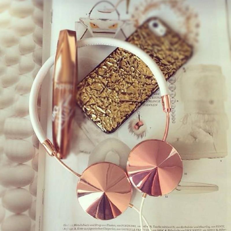 Liboer Beautiful Headphones Dynamic Headband Rose Gold Headphones with Mic Wired Headset for Mobile Phone On-ear Headphone