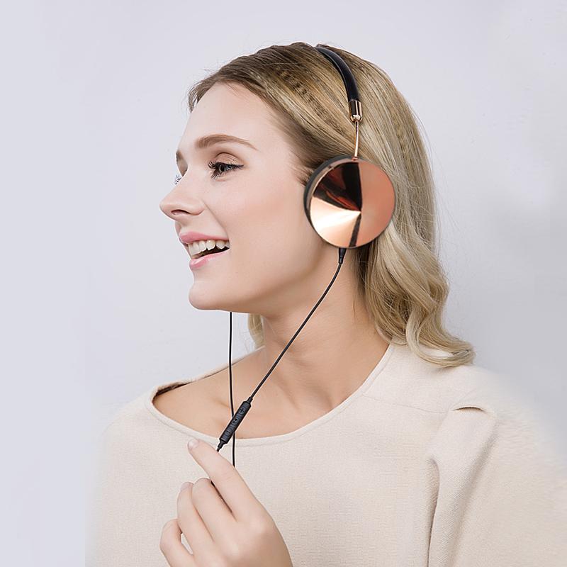 Liboer Beautiful Headphones Dynamic Headband Rose Gold Headphones with Mic Wired Headset for Mobile Phone On-ear Headphone