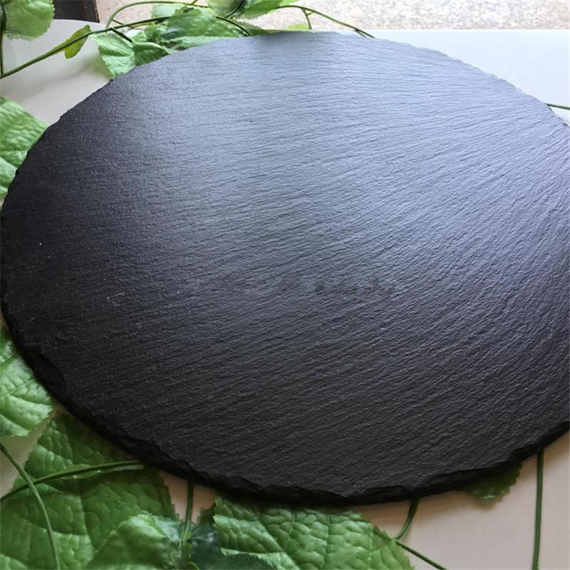 New Arrival Western Round Natural Slate Dishes Solid Steak Stone Plate Cake Sushi Barbecue Plate Cheese Pizza Flat Fruit Tray