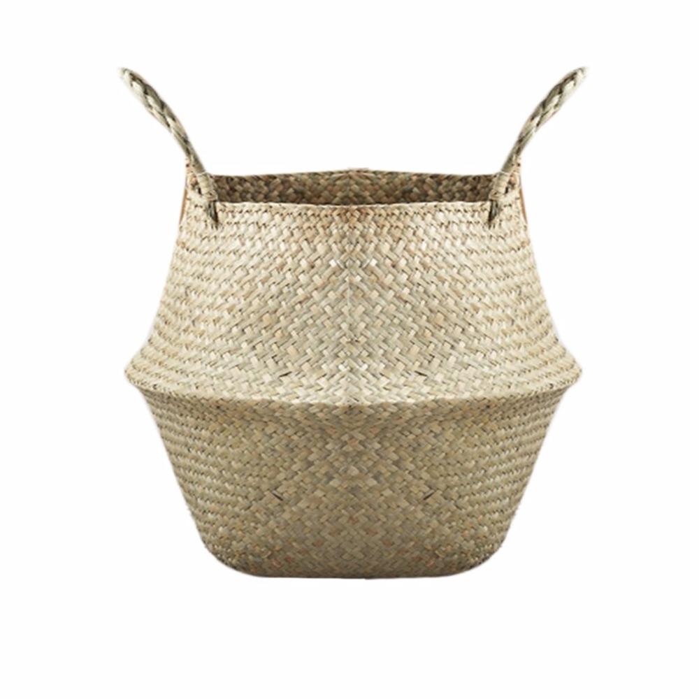 Foldable Natural Seagrass Woven Basket with Handle