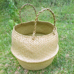 Foldable Natural Seagrass Woven Basket with Handle