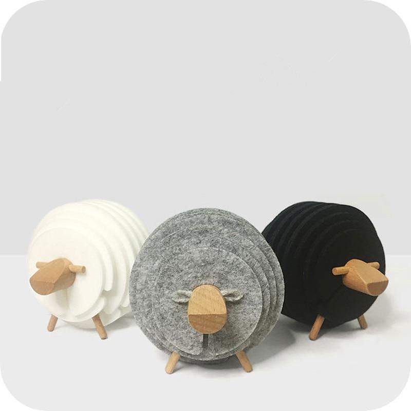 Sheep Shape Anti Slip Drink Coasters Insulated Round Felt Cup Mats Japan Style Creative Home/Office Decor Nordic Style Gift