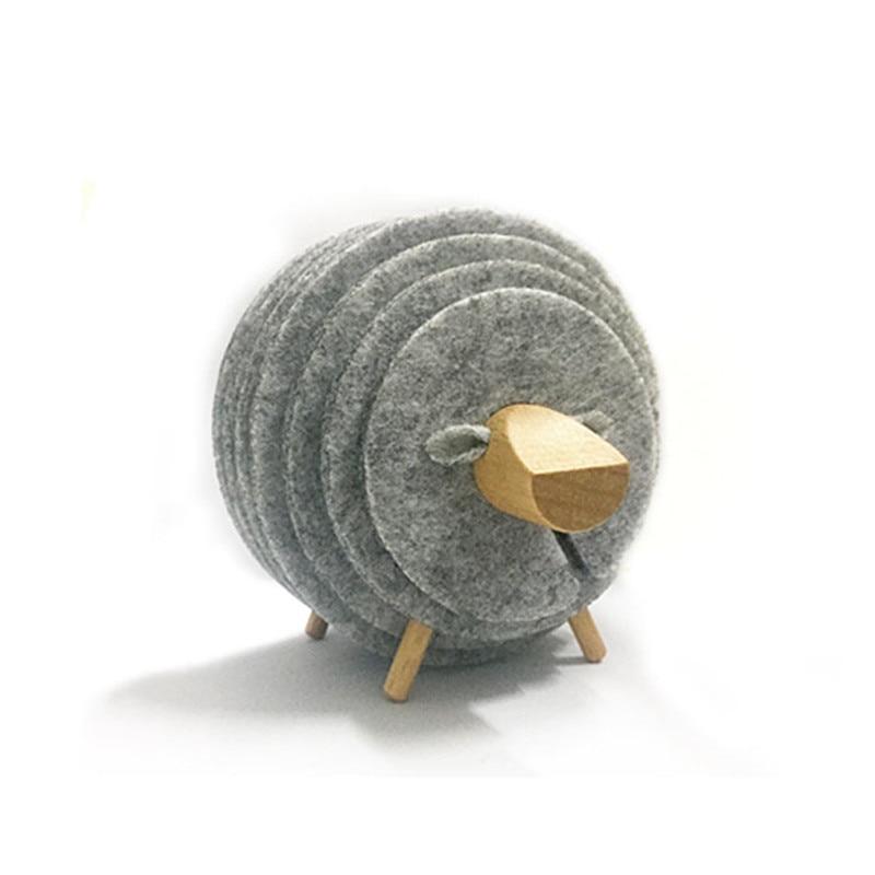 Sheep Shape Anti Slip Drink Coasters Insulated Round Felt Cup Mats Japan Style Creative Home/Office Decor Nordic Style Gift