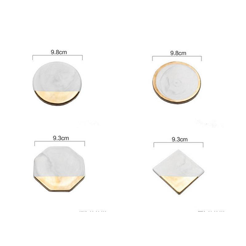 WOWCC 1 pc Marble Grain Gold Plating Ceramic Coaster Cup Mats Pads Home Decorations Kitchen Tools Desktop Non-slip Luxury Pad